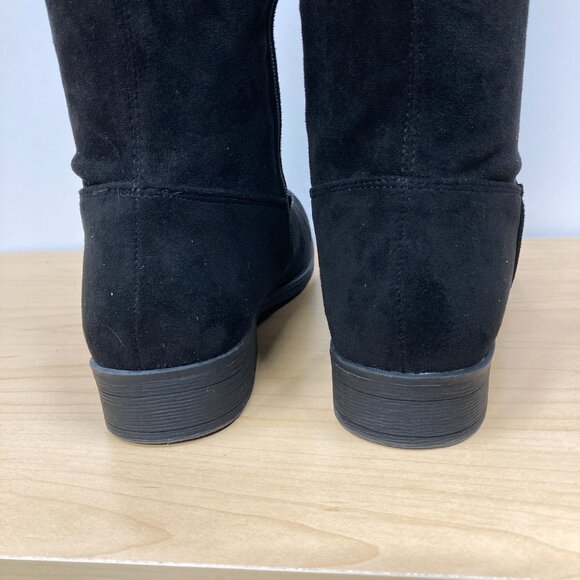 Vepose Black Faux Suede Over the Knee Boots, Size 10, Low Heel Thigh High Zipper - Picture 7 of 11